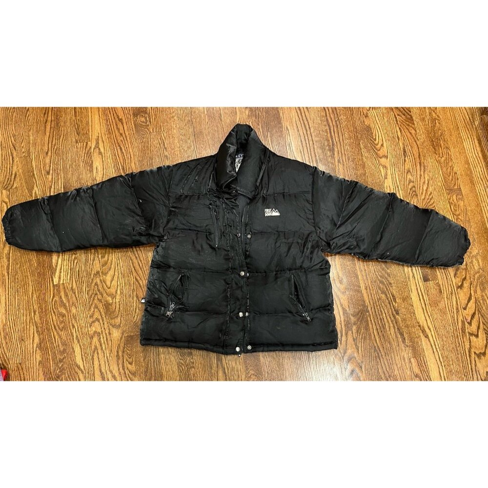 90's Rare Vintage FIRST DOWN Black Puffer Coat Ski Winter Mens Size XL